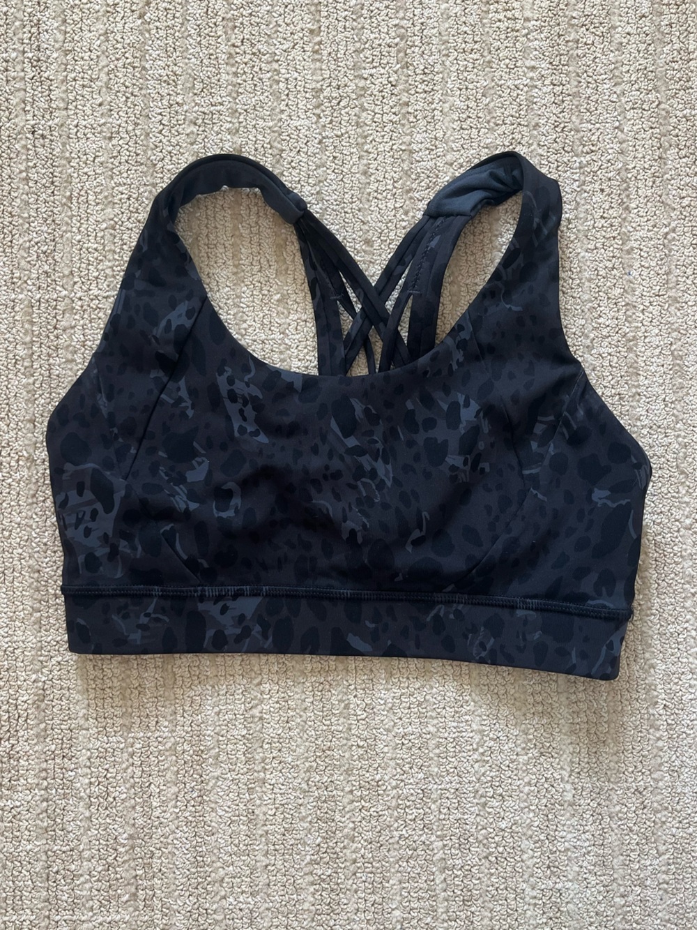 Lululemon Black Leopard-Print Strappy Sports Bra NWOT size 6